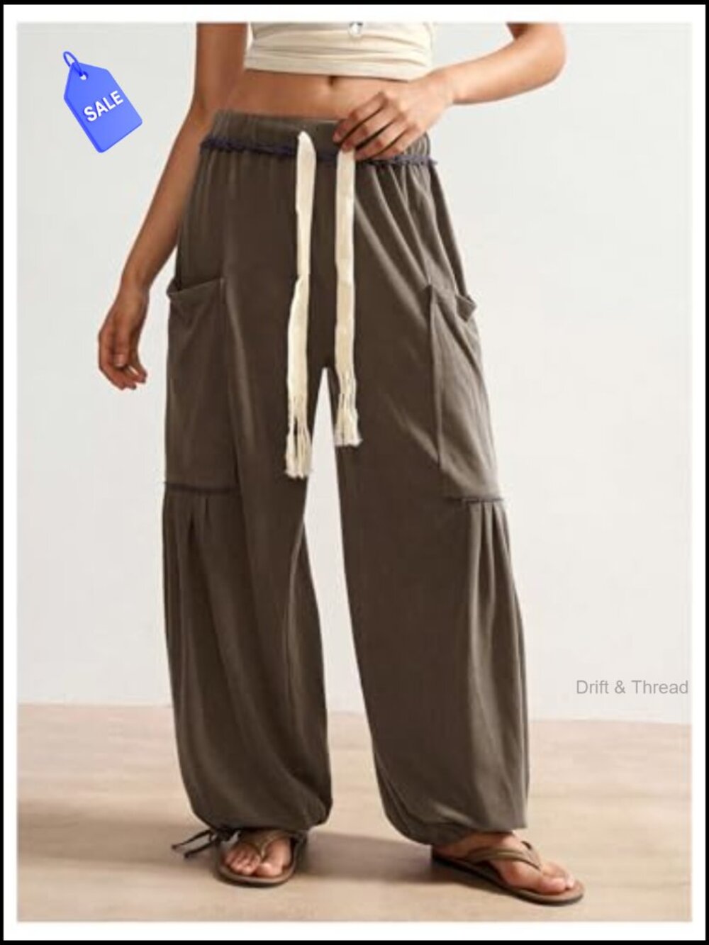 Boho Harem Sweatpants Wide Leg Drawstring Joggers with Pockets - Picture 3 of 6